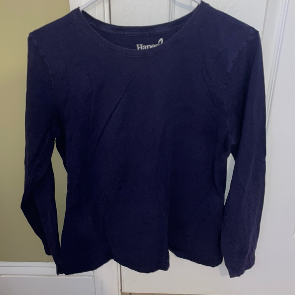 Hanes Women’s Blue Long Sleeve Crewneck Top (Large/Grande)